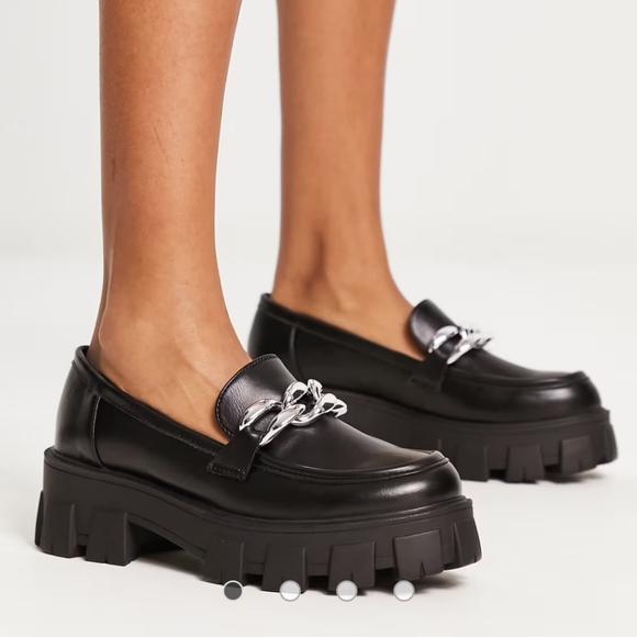 No Boundaries Chunky Heel Black Lug Slip On Loafers w/Chain Detail size 9 - Picture 11 of 11